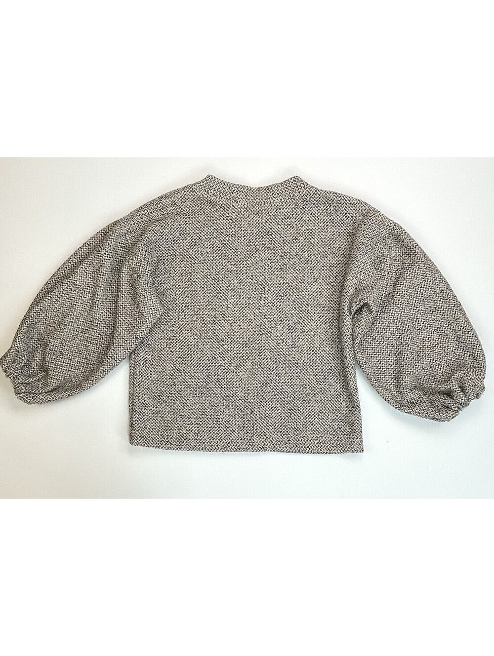 Dominique Healy Bella Jumper Grey Marled Tweed Knit Balloon Sleeve Top S/M